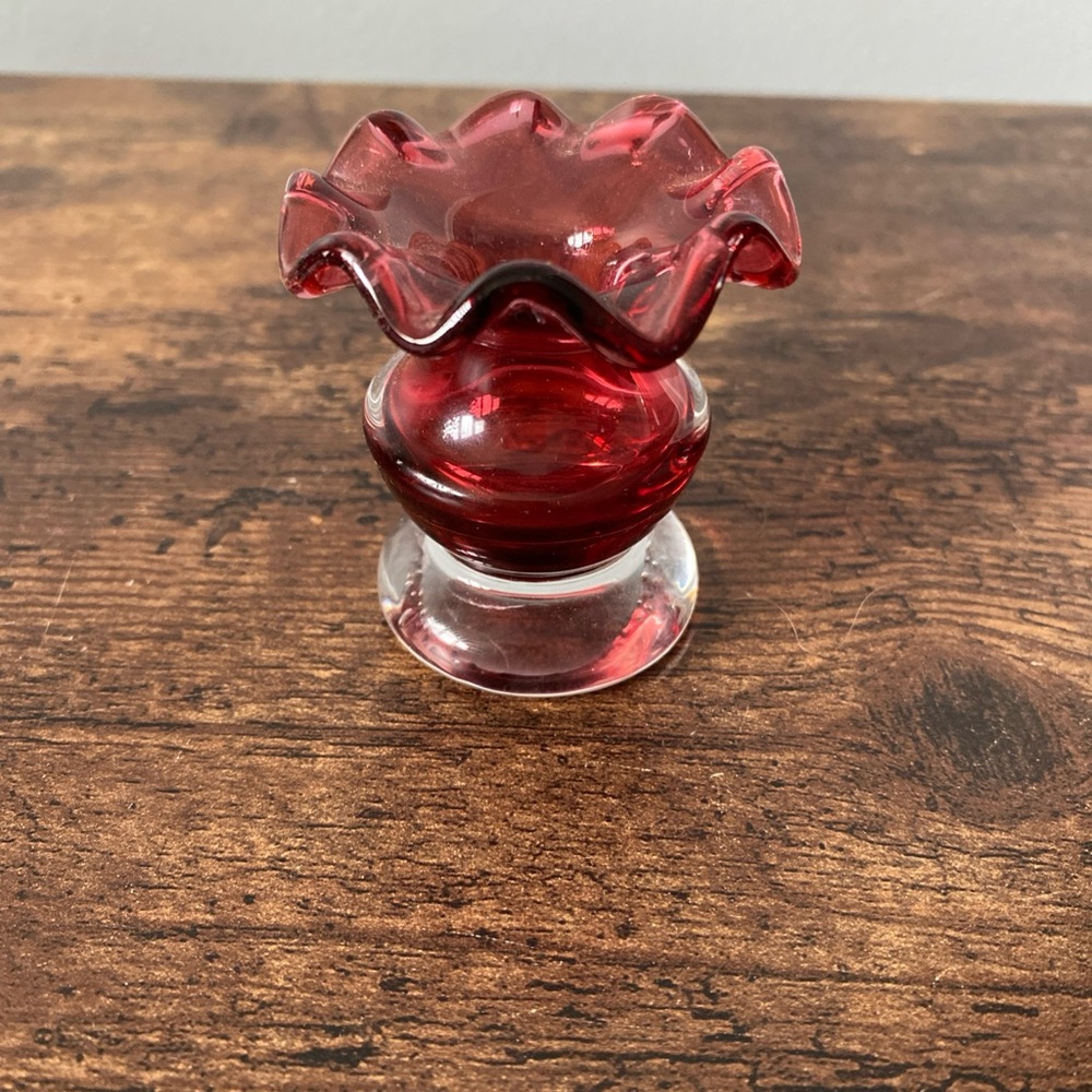 Vintage Cranberry Glass Candle Holder, Victorian